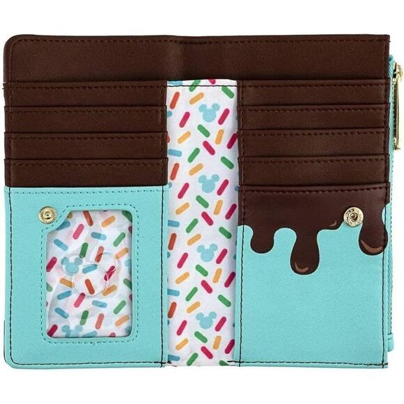 Loungefly Disney Mickey and Minnie Mouse Sweet Treats Pink Bi-Fold Snap Wallet - Picture 4 of 4